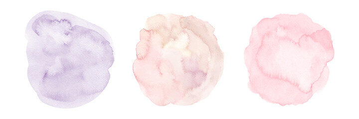 Set of three pink gradient purple watercolor circle stain