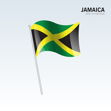 Jamaica waving flag isolated on gray background