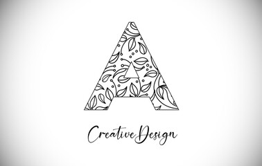 Elegant Letter A Logo made of Flowers and Leafs in Monoline Creative Vector Design Logo