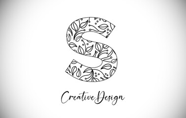 Elegant Letter S Logo made of Flowers and Leafs in Monoline Creative Vector Design Logo