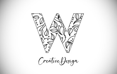 Elegant Letter W Logo made of Flowers and Leafs in Monoline Creative Vector Design Logo