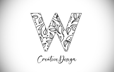 Elegant Letter W Logo made of Flowers and Leafs in Monoline Creative Vector Design Logo
