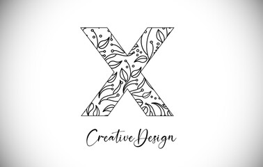 Elegant Letter X Logo made of Flowers and Leafs in Monoline Creative Vector Design Logo