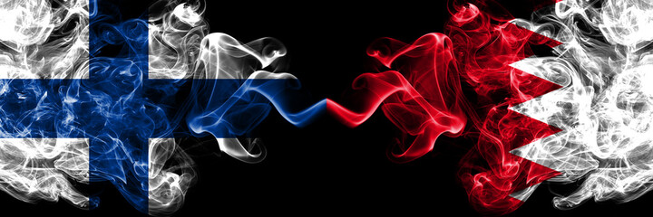 Finland, Finnish vs Bahrain, Bahraini smoky flags side by side.