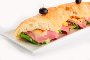 half of long baguette sandwich
