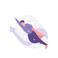 concept of enhancing ability, personal branding, superhero. illustration of a businessman or employee who is flying. improve skills to achieve goals and success. confidence. flat cartoon style. vector