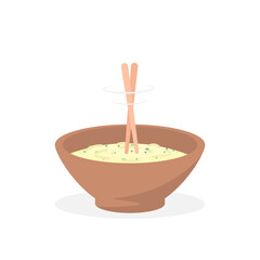 illustration of a bowl of noodles. Stir the instant noodles using chopsticks. fast food. flat cartoon style. vector design