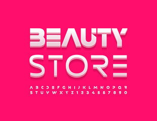 Vector trendy logo Beauty Store. Modern Abstract Font. Set of white Alphabet Letters and Numbers set