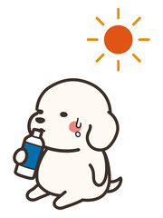 熱中症対策で水を飲む犬
