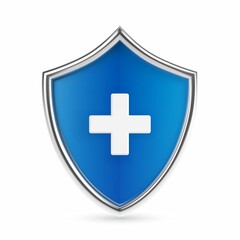 Fototapeta premium Medical health protection shield with cross. Healthcare medicine protected abstract guard shield concept. Health, medical and life insurance service. Realistic vector illustration.