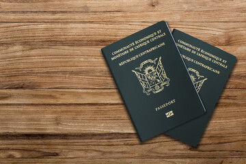 Central African Republic passport on dark wooden background ,The Central African passport is issued...