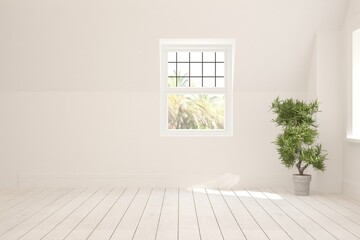 White empty room. Scandinavian interior design. 3D illustration