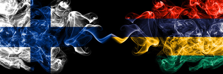 Finland, Finnish vs Mauritius smoky flags side by side.