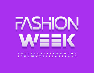 Vector modern flyer Fashion Week. Abstract style Font. Cosmic Alphabet Letters and Numbers set