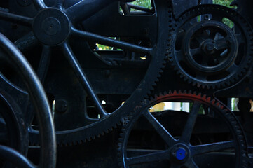 Old locomotive, with gears and wheel mechanism