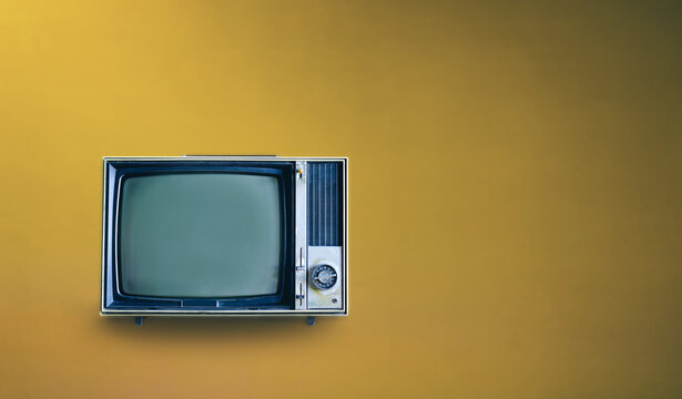 Retro Television Mockup On Yellow Background.