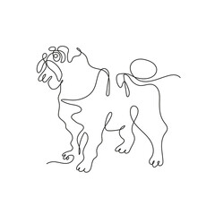 Pug. The dog is drawn in one line. Minimalistic graphics.