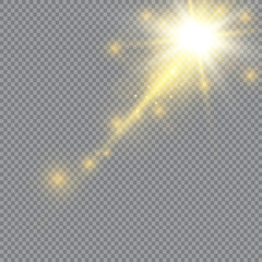 The bright light of the sun. Transparent sunlight. Special lens flare light effect. Front solar lens flare. 
