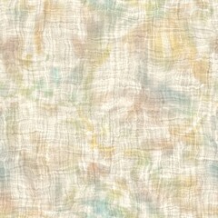 Seamless luxurious fancy nostalgic abstract floral pattern for surface design and print. High quality illustration. Simple romantic lush pastel artwork in soft colors with linen texture overlay.
