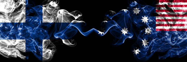 Naklejka premium Finland, Finnish vs United States of America, America, US, USA, American, Easton, Pennsylvania smoky flags side by side.