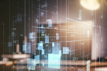 Abstract creative stats data concept on modern laptop background. Multiexposure