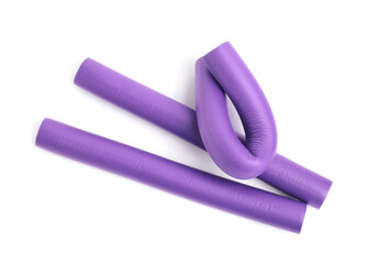 Curling rods isolated on white, top view. Hair styling tool