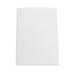 Blank paper brochure isolated on white, top view. Mockup for design