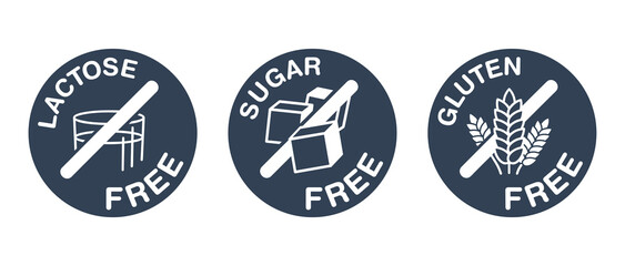 Zero Value of Lactose, Sugar, Gluten - flat badges