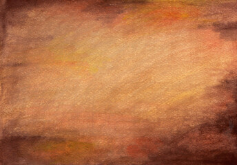 Watercolor drawing in brown and yellow shades, old paper. 