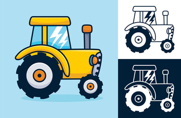 Yellow tractor. Vector cartoon illustration in flat icon style