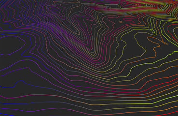 Vector abstract 3D topography relief. Colorful retro line- art. Fantasy topographic technology background.