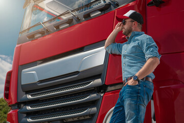 Caucasian Euro Semi Truck Driver