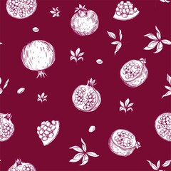 Pomegranate seamless pattern. Sketch style vector illustration fabric design