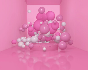 Colorful Bunch of Birthday 3D Balloons Flying for Party in room. 3D illustration, 3D rendering