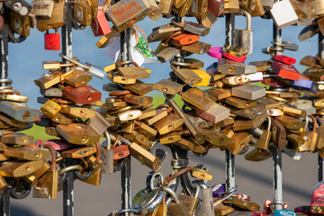 many locks on a fence in Balatonlelle city - Hungary
They are placed by lovers as a covenant of love