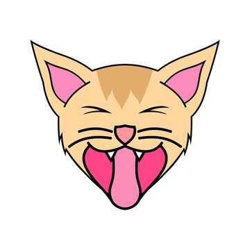 Cute adorable yawn kitty cat cartoon logo template in flat design monogram illustration