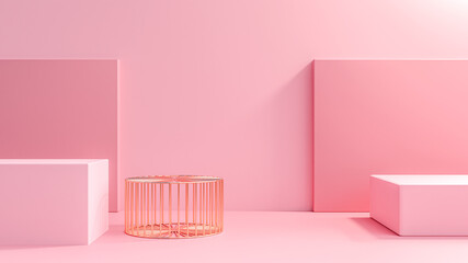 Pink 3d render abstract platform, minimal pastel podium display scene.