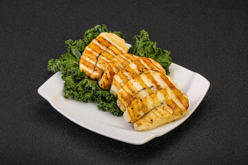 Grilled Greek haloumi cheese with herbs