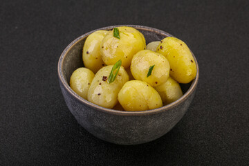 Young boiled potato in the bowl