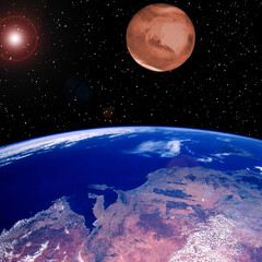 Mars and earth.  The elements of this image furnished by NASA.