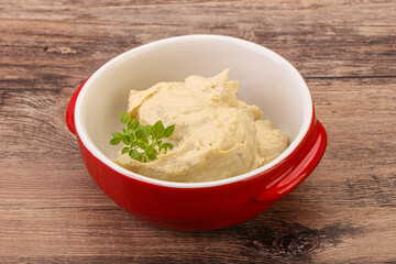Vegan food - hummus with olive oil