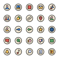 Filled outline icons for social networks.