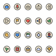 Filled outline icons for social networks.