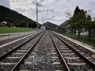 Fototapeta na wymiar Train tracks in Bättwil in Switzerland