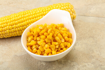 Sweet yellow corn in the bowl