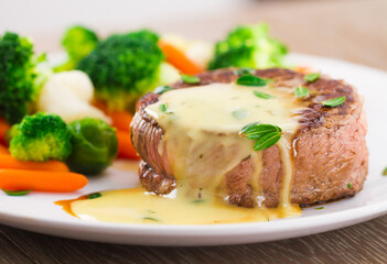 Fillet of beef with bearnaise sauce. High quality photo.