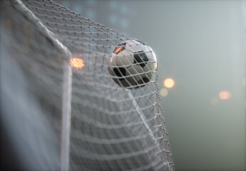 Soccer ball, scoring the goal and moving the net. - 439336328