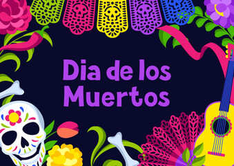 Day of the Dead greeting card. Dia de los muertos. Mexican celebration.