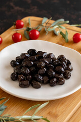 Black olive. Tasty black olives in the plate.