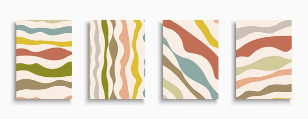 Set of colorful fashionable striped covers, templates, posters, placards, brochures, banners, flyers and etc. Abstract trendy painting backgrounds - retro design